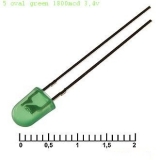Светодиоды 5 oval green 1800mcd 3,4v